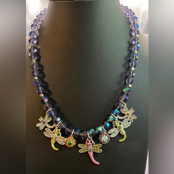 KIRKS FOLLY DRAGONFLY FACETED BEADED CHARM STATEMENT NECKLACE - Picture 6 of 13